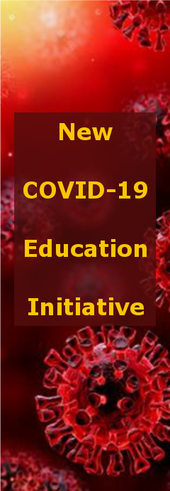Banner of an image of covid cells with text RPCV Health Crusade COVID-19 Education Initiative