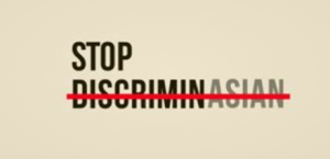 Stop Discrimin Asian sign (intentionally misspelled)